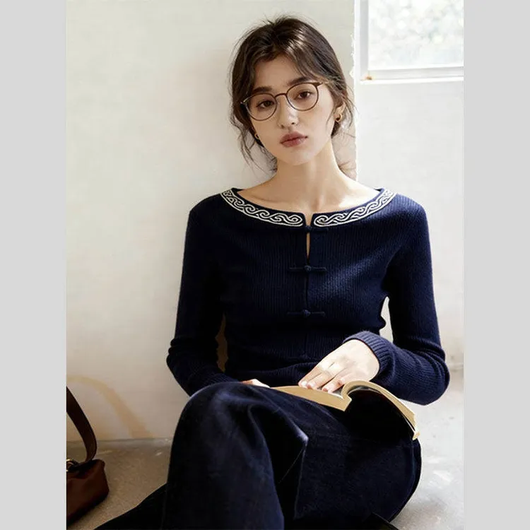 新中式国风毛衣女款2025新款慵懒高级感针织可外穿内搭上衣女秋冬