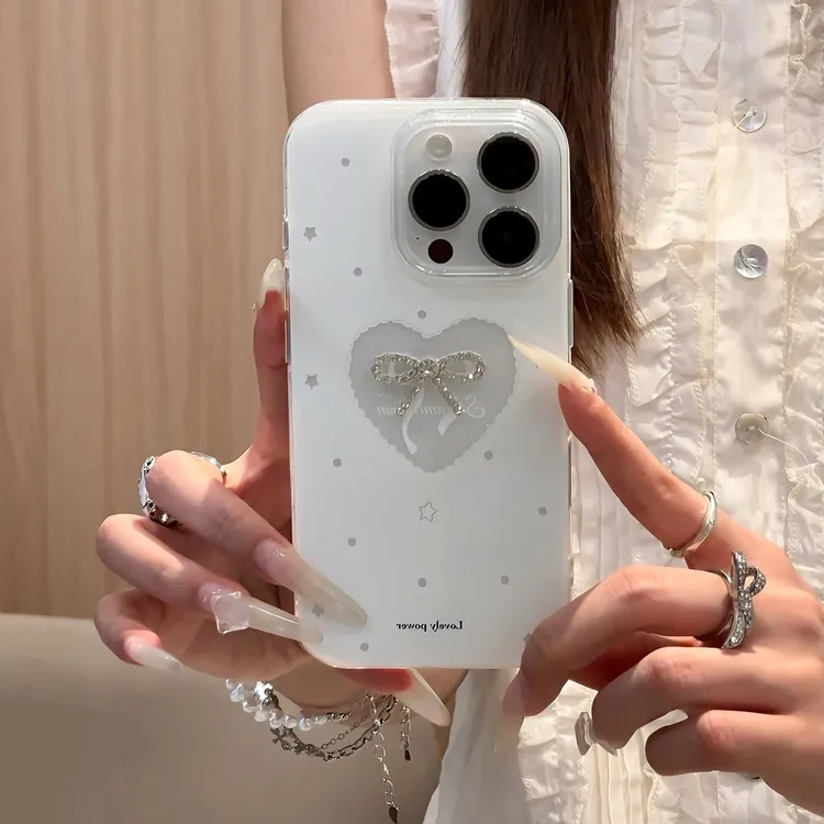 韩风镂空爱心适用苹果17/16promax闪粉手机壳iPhone15/14/13透12