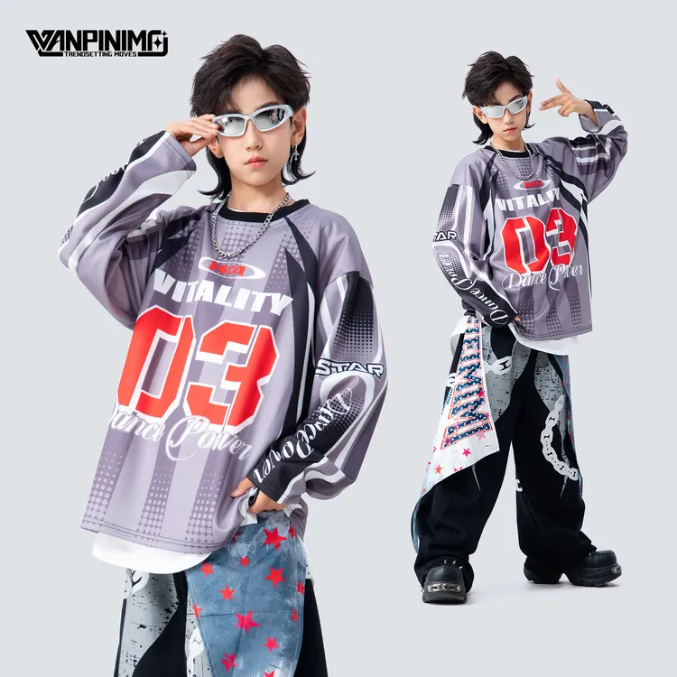 顽皮尼莫童装街舞儿童嘻哈潮服男童宽松hiphop潮牌演出服Z2649