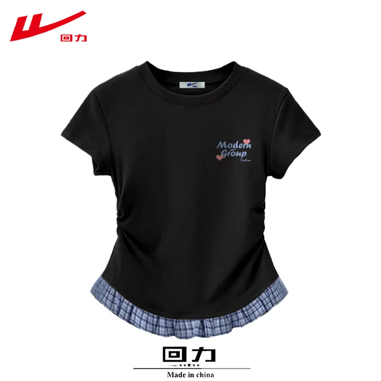 回力夏季棉短袖T恤女修身圆领时尚短款辣妹多巴胺2025新款潮