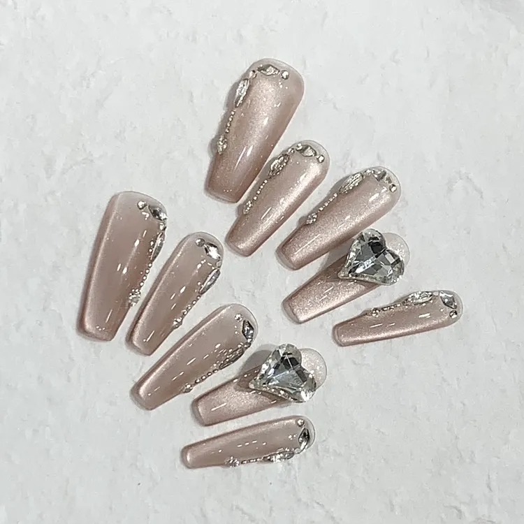 【原创实拍】轻透玻璃珠感侧光猫眼琉光宝石指甲贴手工穿戴式甲片