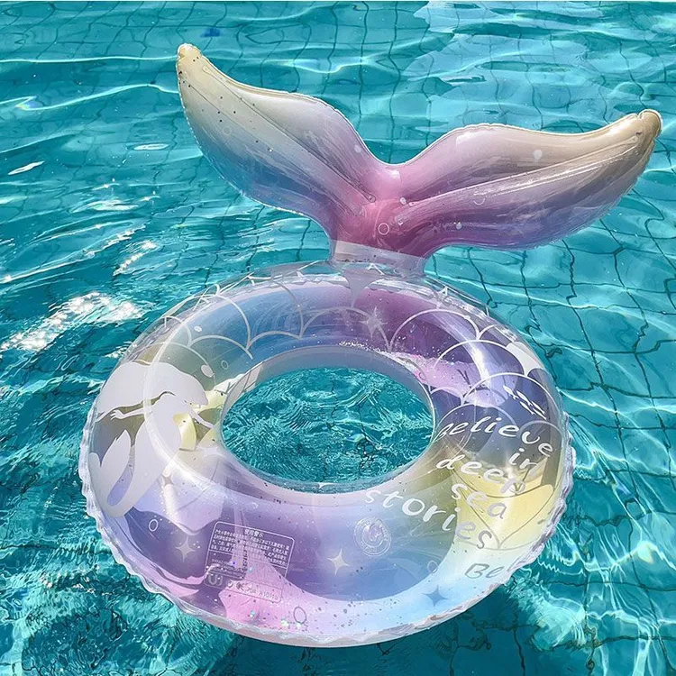 新疆包邮ins游泳圈亲子美人鱼儿童腋下圈网红大人透明加厚亮片浮