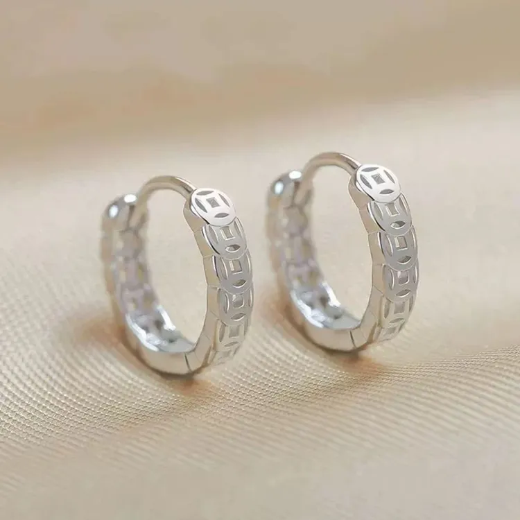 925银耳饰 【转运钱多多】铜钱耳环钱币小众中式耳环耳钉精致饰品