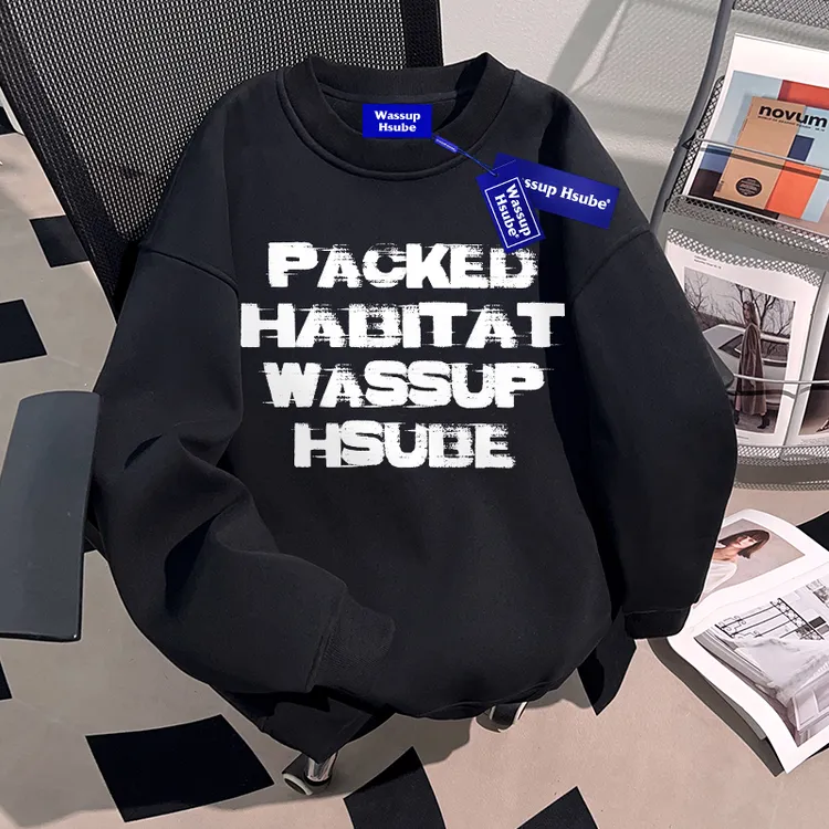 WASSUP HSUBE国潮牌重磅美式字母圆领卫衣早秋季男士潮酷宽松上衣