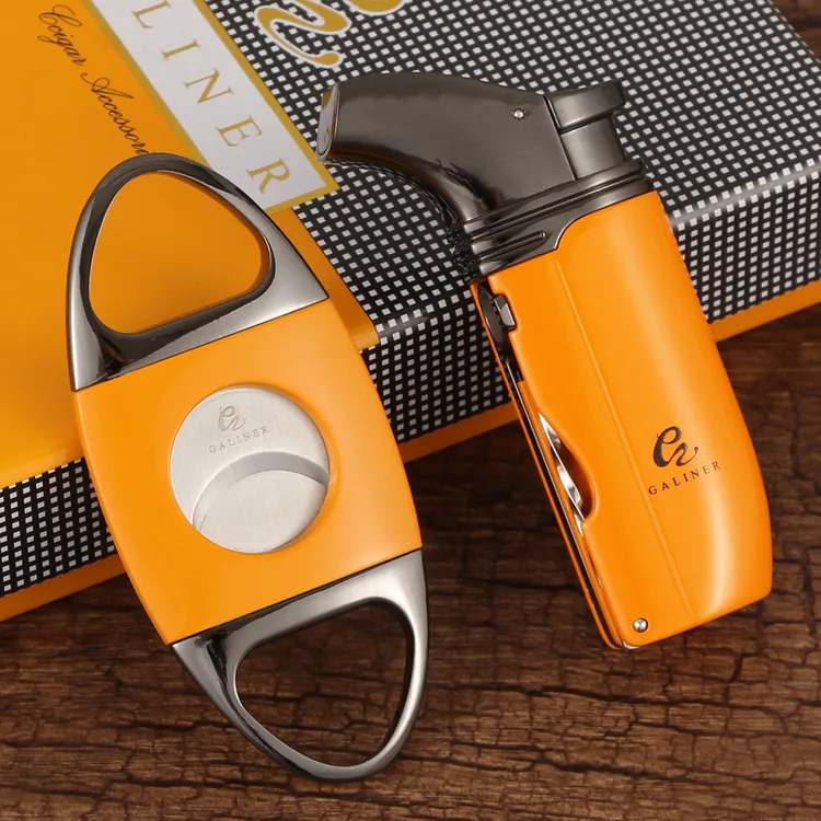 雪茄剪刀套装金属雪茄刀锋利刀刃剪烟器多功能充气打火机两件套