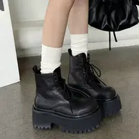 诗歌兰靴子女2025年新款真皮厚底增高马丁靴英伦风系带大头短靴