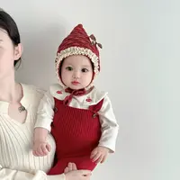 宝宝帽子秋冬新款女童花边护耳帽针织帽儿童巫师帽婴儿防风毛线帽