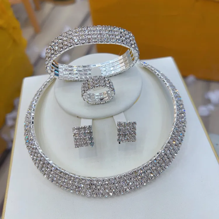 铜合金项链 伊帕尔阿依新款时尚百搭气质个性好看的四件套白色