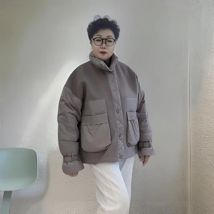 【贵丽坊】金影奇新品秋冬款专柜高端大气时尚羊毛拼接休闲百搭棉衣