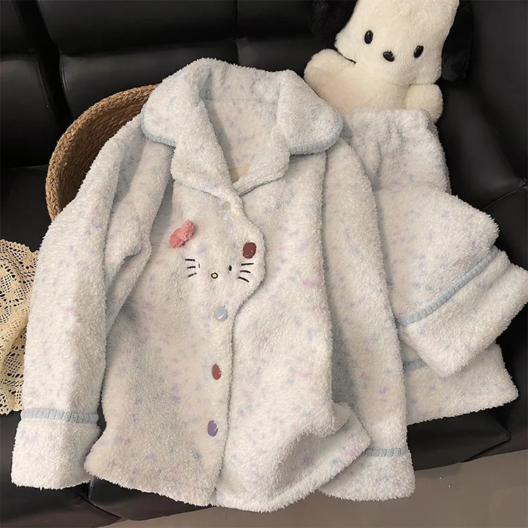 珊瑚绒睡衣女舒适加绒加厚甜美可爱卡通家居服两件套