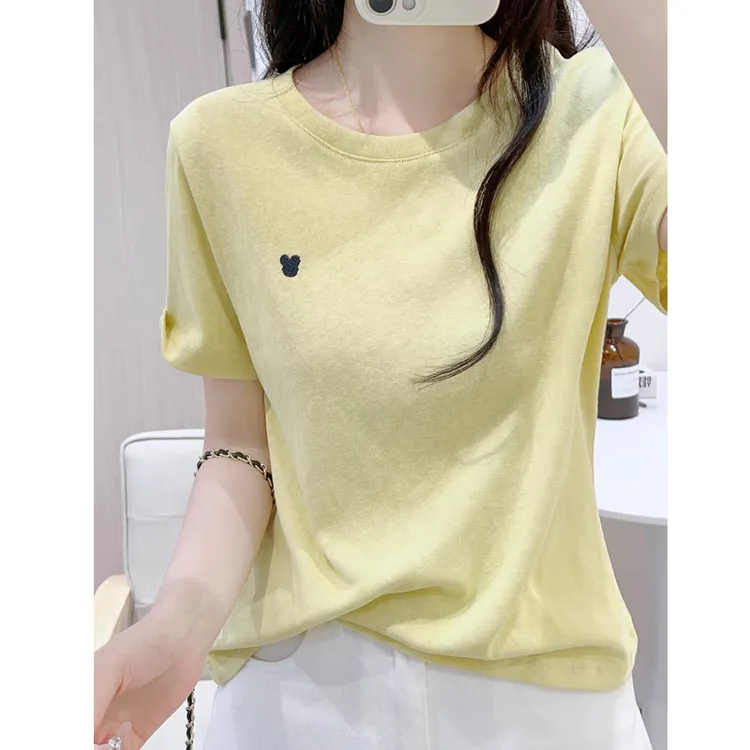 雪花棉正肩短袖T恤女夏季2025新款宽松显瘦时尚百搭薄款圆领上衣