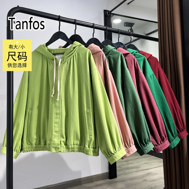 010640F原女装下摆松紧连帽抽绳宽松全棉夹克外套日本风格识体店