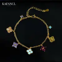 红楼 镀K金 四叶五花镶嵌轻奢气质时尚手链 ZR-C291