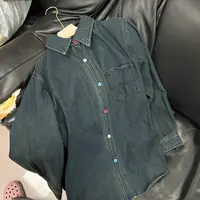 【刘噗噗】多彩小圆扣 做旧水洗加绒复古牛仔衬衣