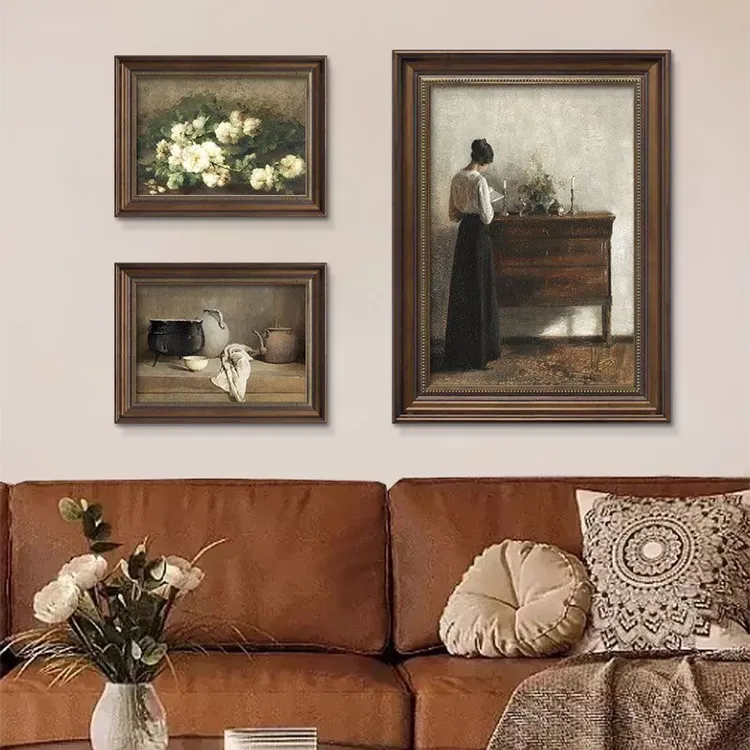 安宁与闲适 法式小众复古风客厅挂画餐厅墙画美式装饰画组合壁画