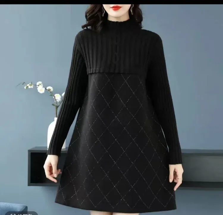 636秋冬长袖中长裙中长款民族风中老年女装休闲风常规圆领时尚风