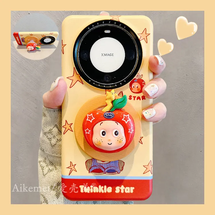 适用华为mate70pro+手机壳雀斑苹果mate60pro+头套星星人磁吸支架