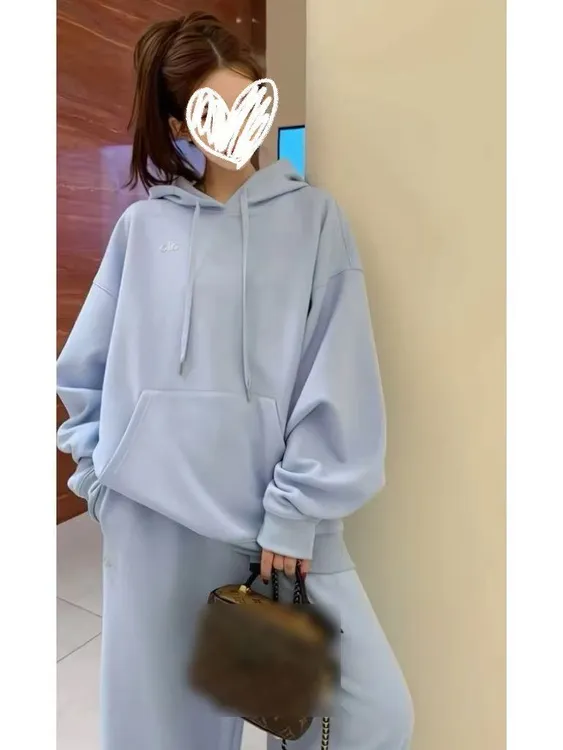 连帽套头卫衣运动套装不缩水透气阔腿裤百搭薄款秋冬套装长袖