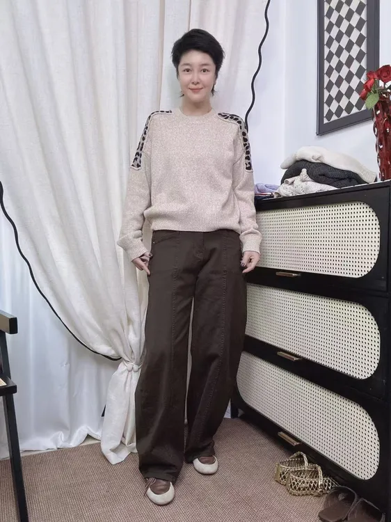 【Lili&Yi】自制豹纹意式针织通勤风毛针织衫百搭圆领卫衣款针织衫