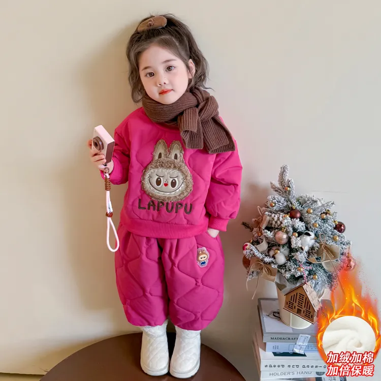 女小童棉衣套装秋冬季2025新款儿童夹棉加厚冬装女宝宝休闲两件套