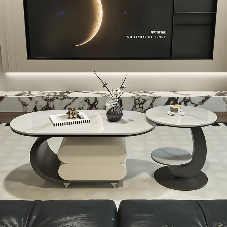 可移动茶几客厅家用法式轻奢高级感设计师极简椭圆形简约推车边几
