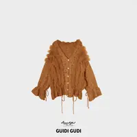 GUIDI GUDI【枫叶飘落】时尚慵懒气质镂空外套/黄加蓝 