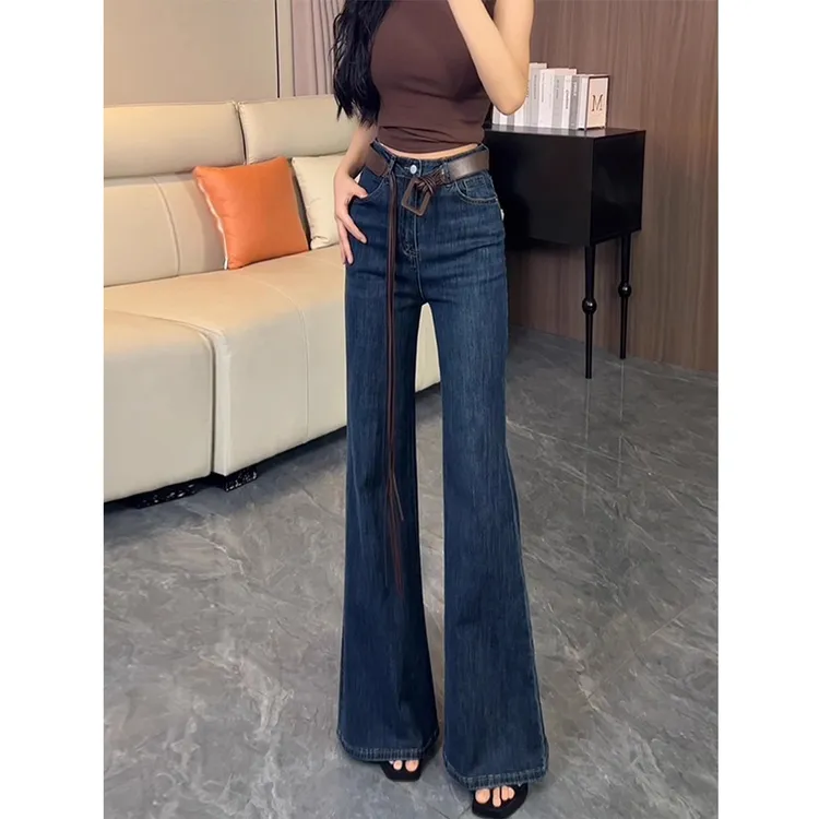 美式辣妹微喇牛仔裤女2025新款秋季弹力修身显瘦显高直筒喇叭裤子