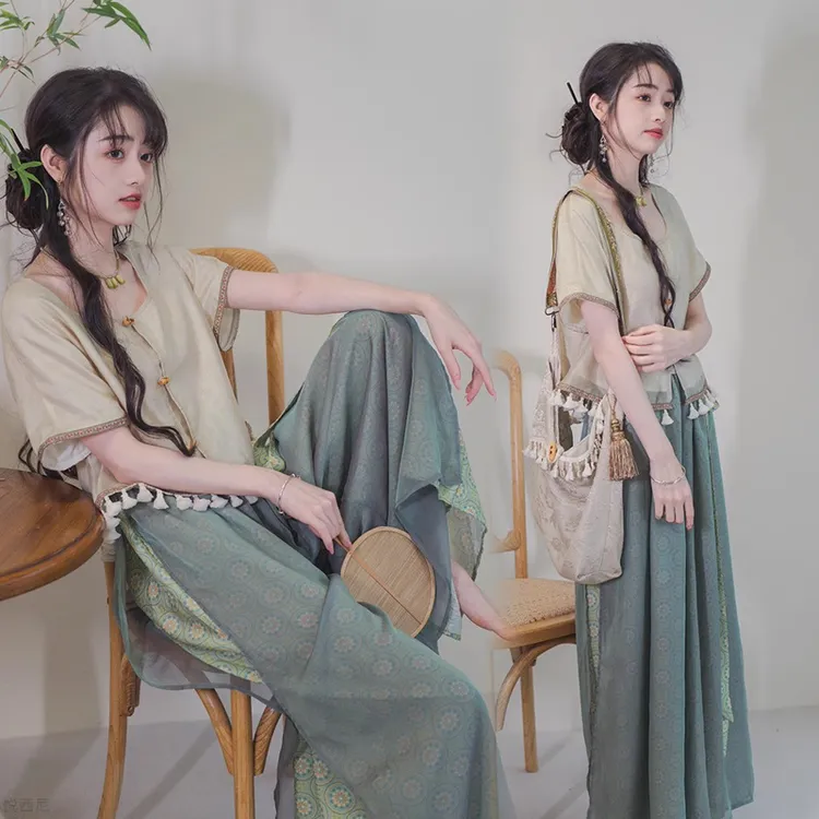 哥弟阿玛施正【莺莺】夏季新款新中式流苏仙气上衣汉元素国风阔腿裤