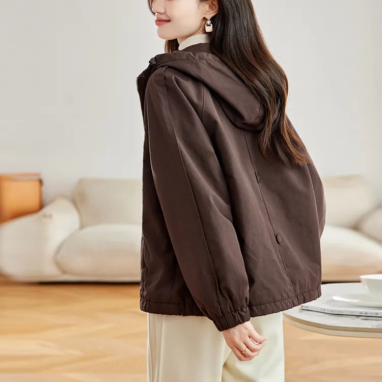 外套女款冬季2025新款宽松休闲连帽小个子风衣短款工装夹克上衣