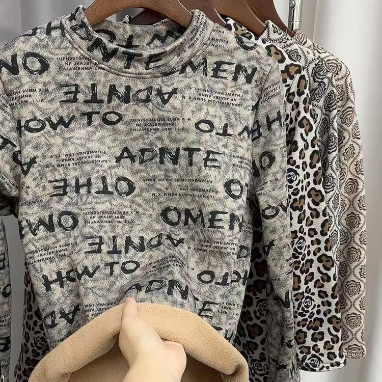 女士时尚加绒加厚百搭保暖打底衫3033