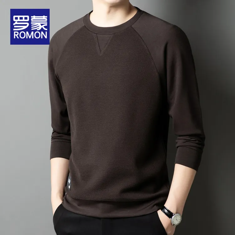 罗蒙男士重磅圆领卫衣男款春秋季长袖T恤男士百搭休闲上衣服男装