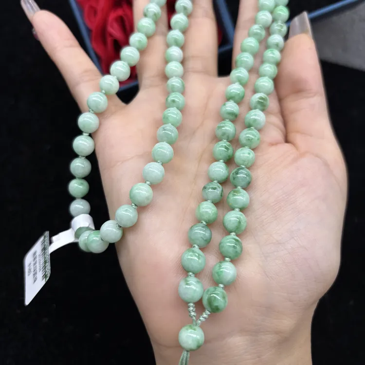保真天然缅甸a货翡翠苹果绿色圆珠7mm玉石专用挂坠绳毛衣链百搭款