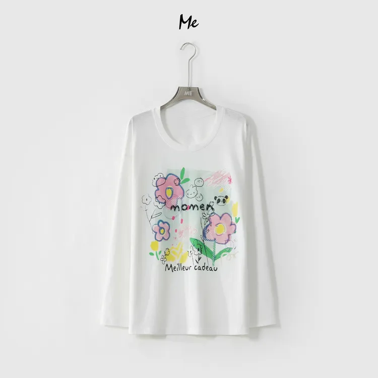 ME【小花插画防晒大版T】涂鸦印花显瘦百搭休闲一手长T恤MESS5987