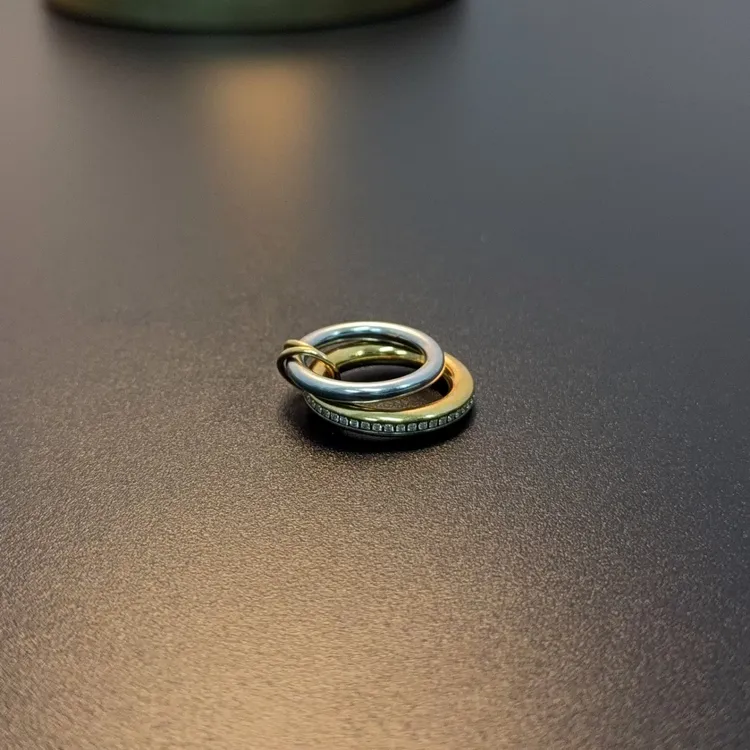 钛钢锆石戒指 多种戴法戒指百搭指环双色情侣戒简约RICuc 0441