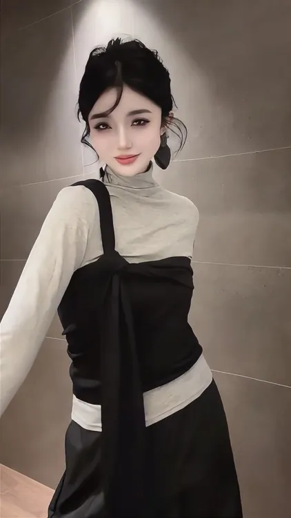 欧洲站2025秋季新款洋气叠穿真两件t恤女时尚修身显瘦高领打底衫