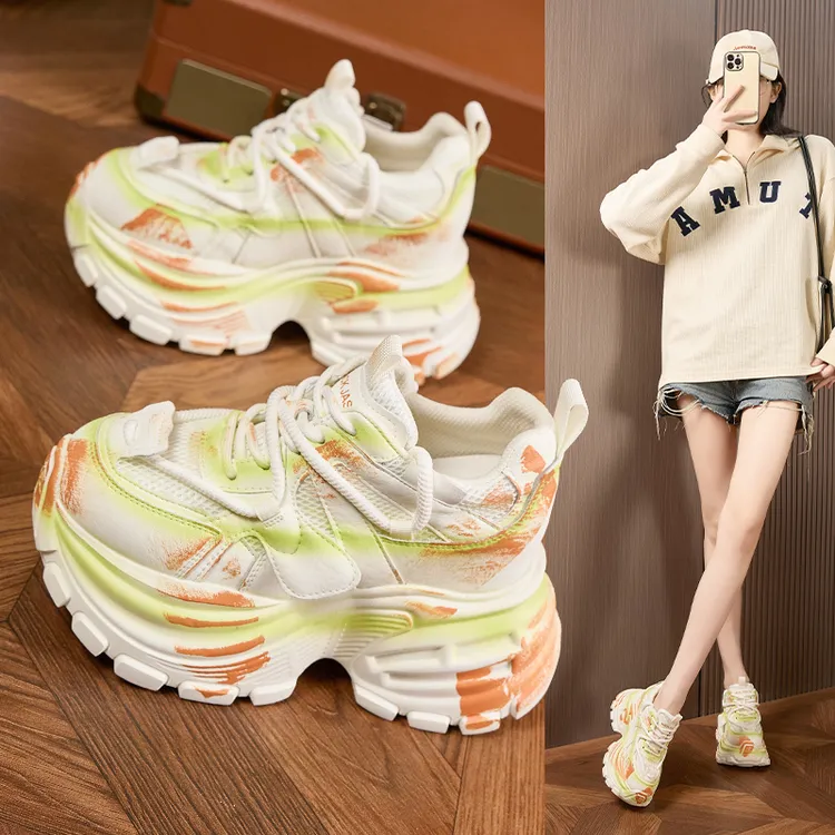 厚底老爹鞋女做旧款2026春季新款欧洲站休闲鞋复古擦色内增高女鞋