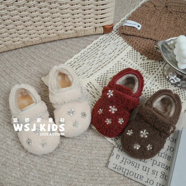 望舒家『小雪花』韩版女童加绒保暖毛毛鞋秋冬季防滑棉鞋07