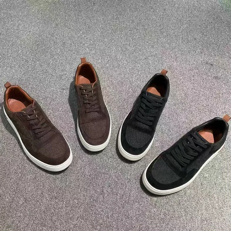 最新爆 男士厚底Lp系带款休闲鞋羊毛牛反绒拼接增高休闲鞋低帮