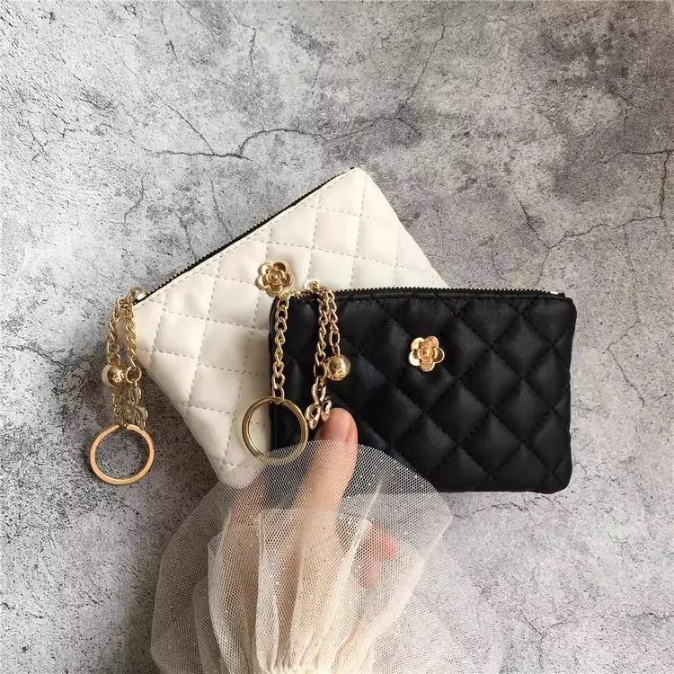 小香风短款钱包ins学生菱格超薄零钱手包拉链小巧口红钥匙卡包