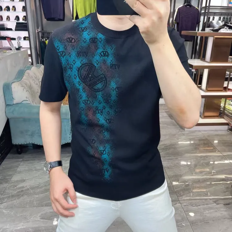2025秋季新款短袖针织衫男大字母提花高级感欧货痞帅男装打底衫潮