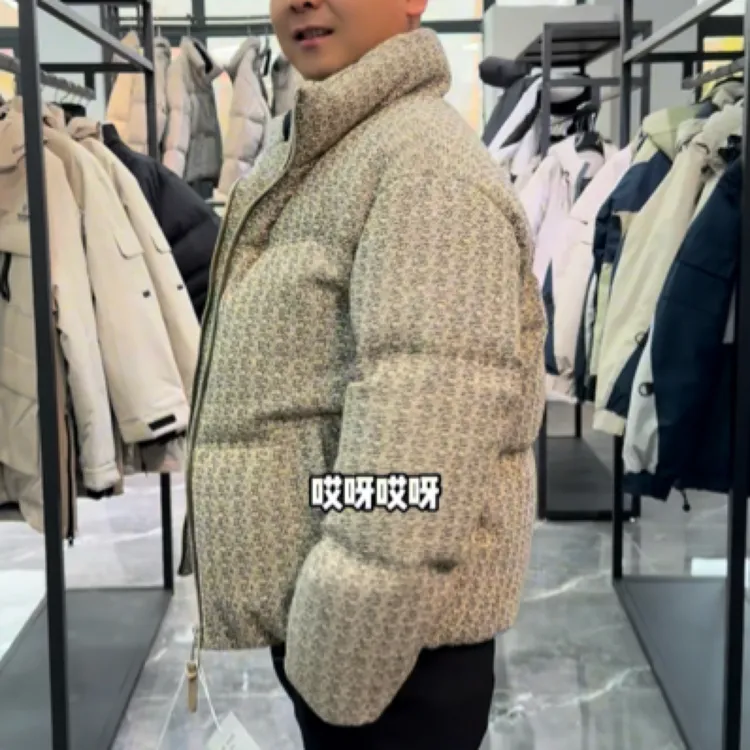 冬季立领休闲羽绒服千鸟格男款外套保暖短款秋冬时尚毛领免烫