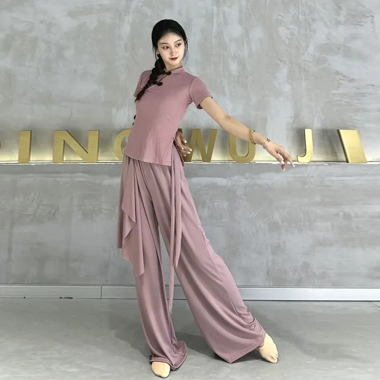 中国舞练功服女立领改良中国旗袍风古典舞形体服短袖上衣舞蹈服装