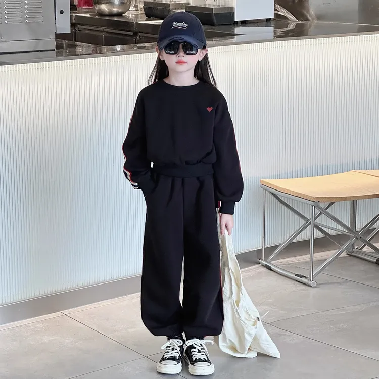 女童早秋穿搭套装2025新款儿童秋装超好看女大童秋季纯色运动衣服