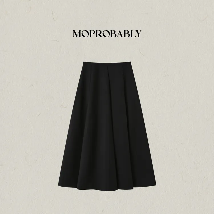 Moprobably李予诺 法式羊毛混纺压褶光泽感A字赫本半身裙L5362014