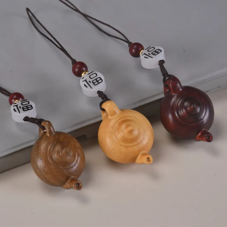 茶壶紫檀木挂件钥匙链小壶把把壶手机链汽车把把胡配饰手把件吊坠