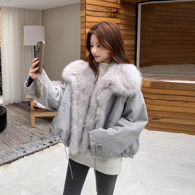 酷飒百搭ins风派克羽绒服2025冬季新款氛围感大毛领白鸭绒厚夹克