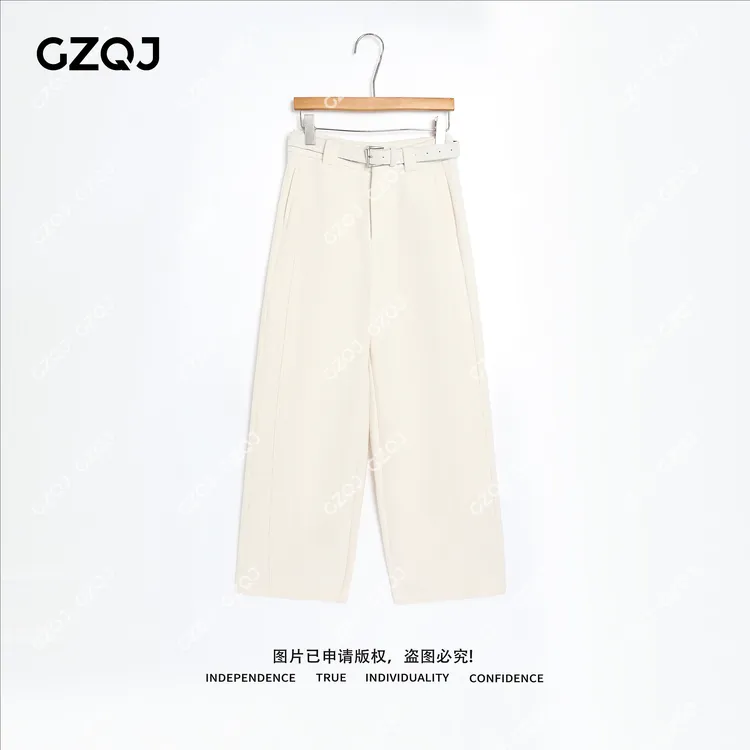 老琴私服【旷野系语】绵羊毛高腰显瘦直筒阔腿休闲西裤女冬季 97729