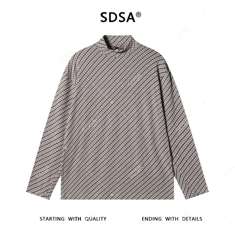 SDSA男士秋冬新款痞帅男装简约撞色斜纹半高领长袖T恤休闲上衣