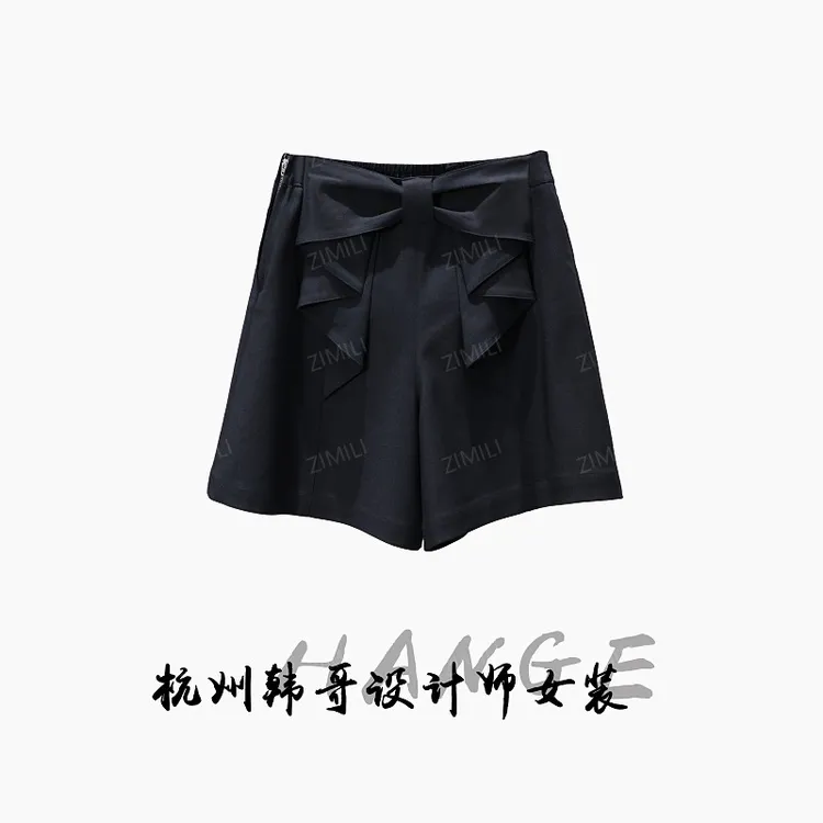 【韩哥女装】2025欧版暗夜黑蝴蝶结腰头时尚A字版高克重短裤9320-H6