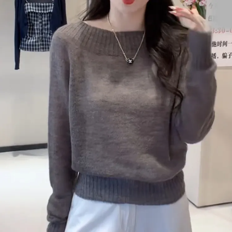 【温流纱】新款秋季 纯色百搭高级套头显瘦毛衫LK2505832